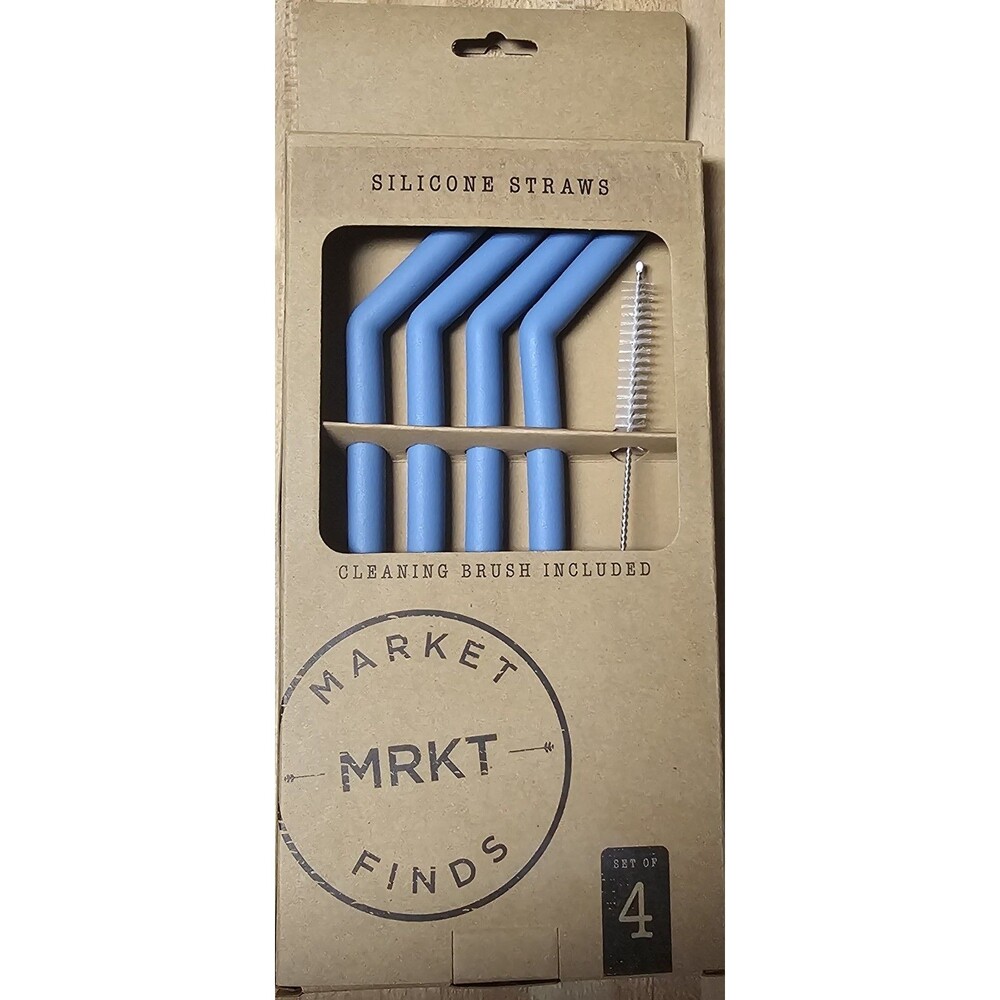 Silicone Straws Set Of 4 with Cleaning Brush Included Market FInds NEW NIB